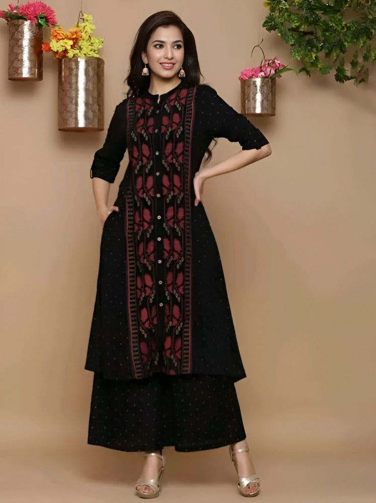 Printed A- Line Rayon Kurta And Palazzo Set