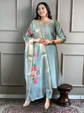 Women Olive Kurta, Pant and Dupatta Set