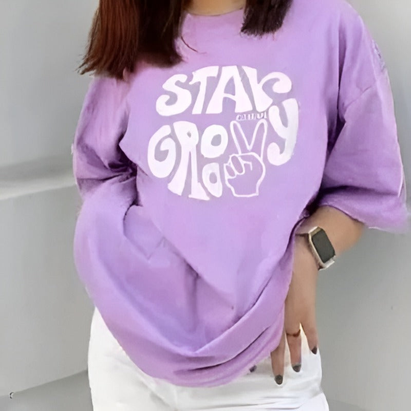 Oversized t-shirt fashion, Lavender colour Fabric-cotton sinker biowash