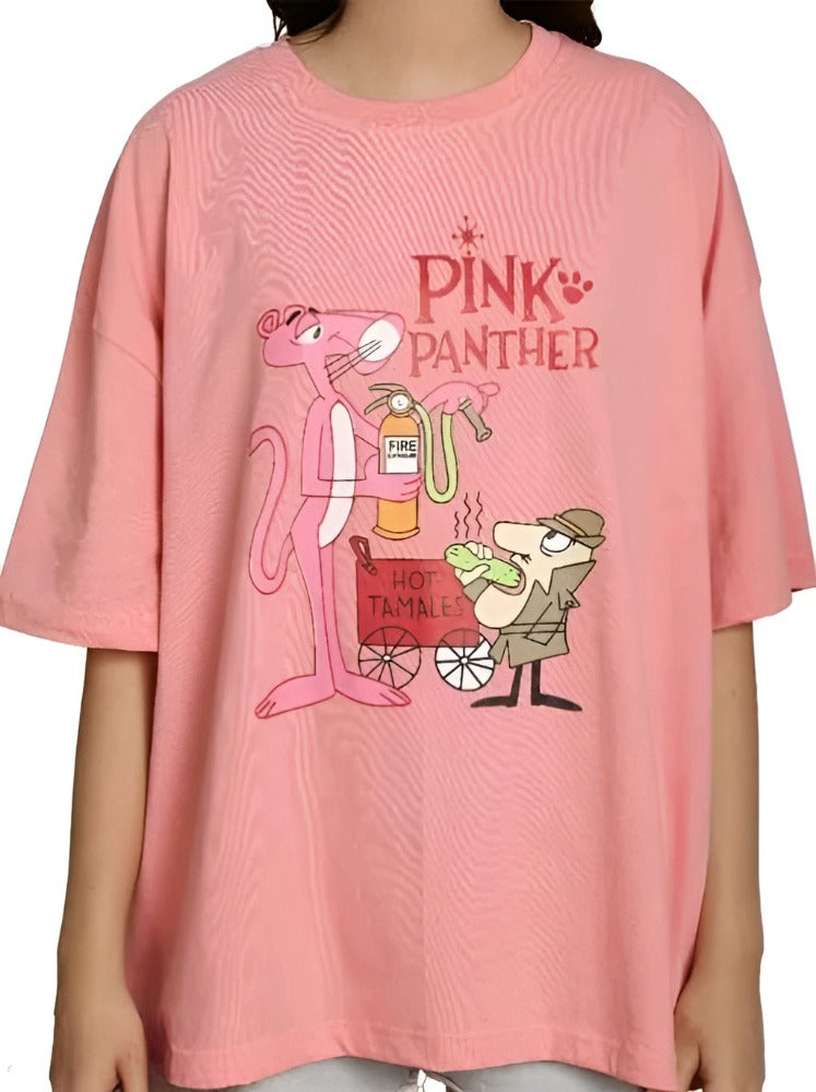 Oversized, Printed, Long, Pink, Baggy T-shirts for Women
