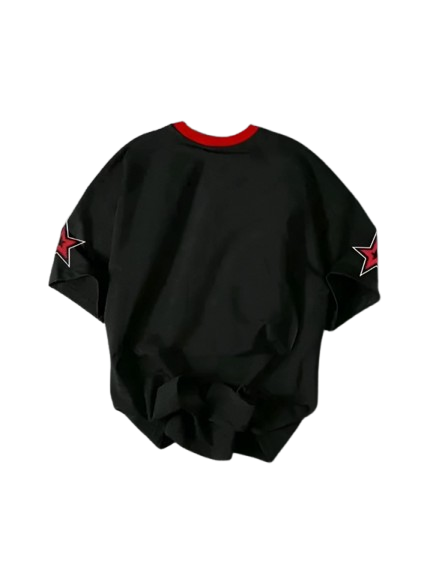 Black Oversized, Half Sleeves Printed, Loose Fit Baggy, Drop Shoulder T-shirt for Women