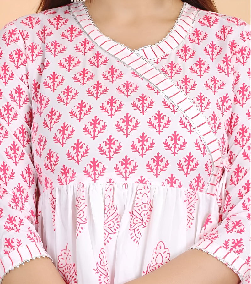Pink Printed Anarakali Kurti and Dupatta Set