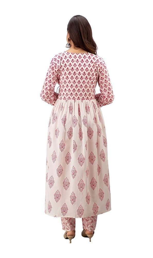 Pink Printed Anarakali Kurti and Dupatta Set