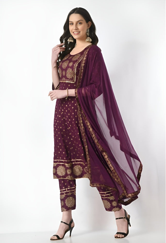 Printed Anarkali Kurti & Pant, Dupatta Set for Women