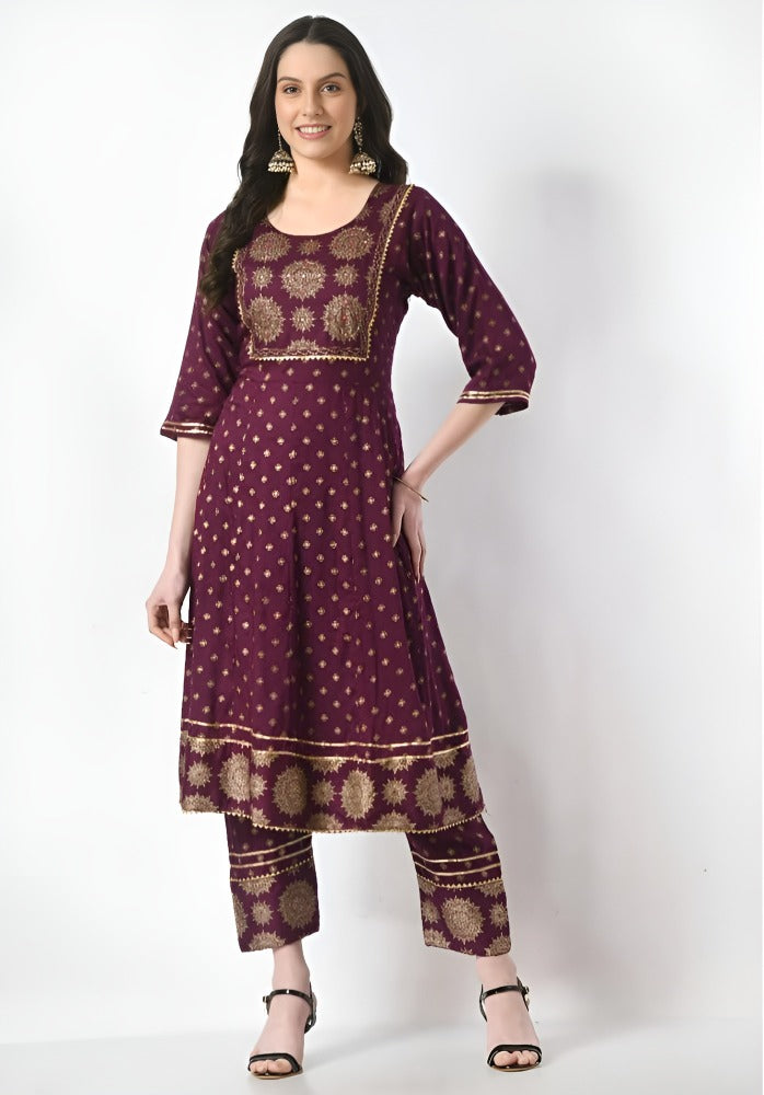 Printed Anarkali Kurti & Pant, Dupatta Set for Women