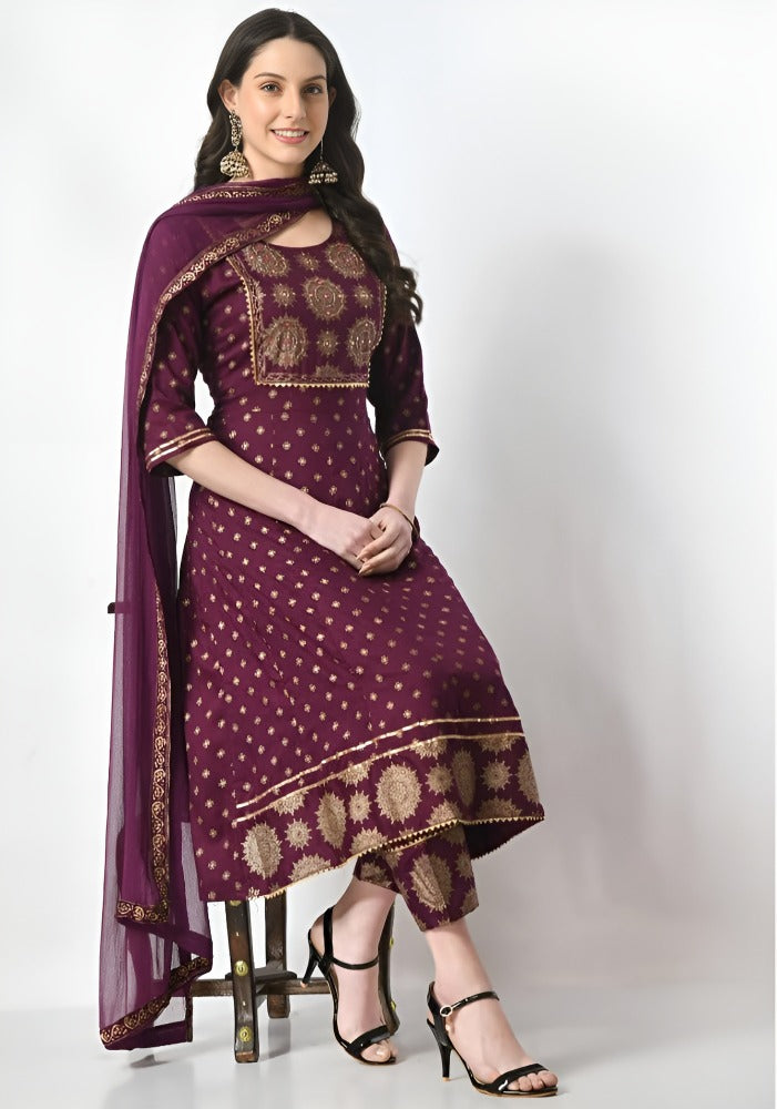 Printed Anarkali Kurti & Pant, Dupatta Set for Women
