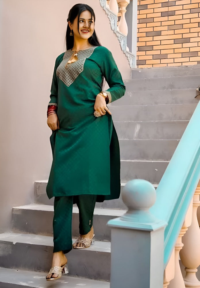 Cotton Embroidered Kurti Pant Dupatta Set for Women