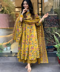 Women's Rayon Viscose Anarkali Printed Kurta with Palazzo & Dupatta
