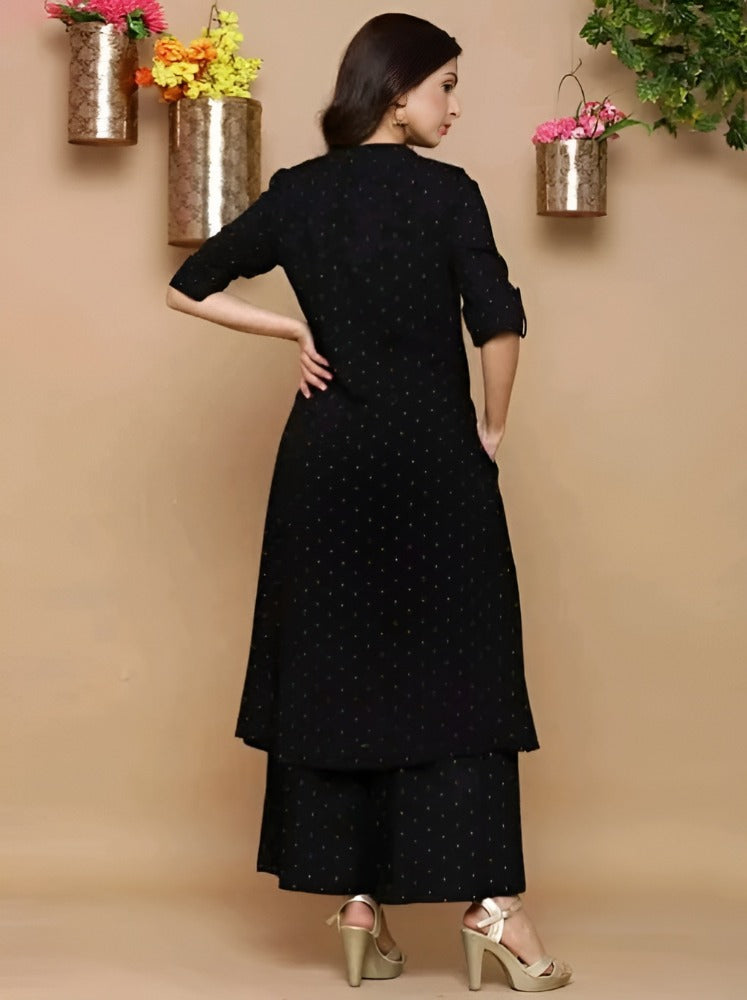 Printed A- Line Rayon Kurta And Palazzo Set