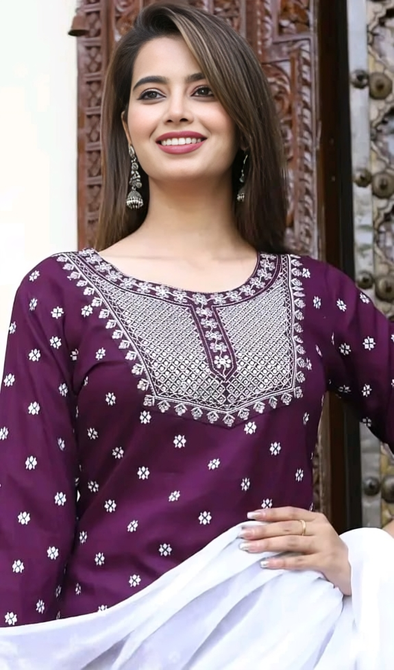 RAYON NECK EMROIDERY 3 PC SUIT FOR WOMAN