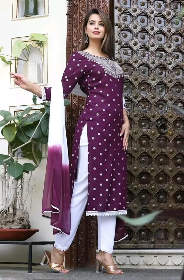 RAYON NECK EMROIDERY 3 PC SUIT FOR WOMAN